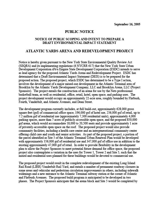 arena brooklyn public notice