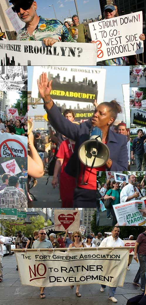 NO to Ratner development Fort Greene Association Brooklyn Bridge rallywith councilwoman Tish James 